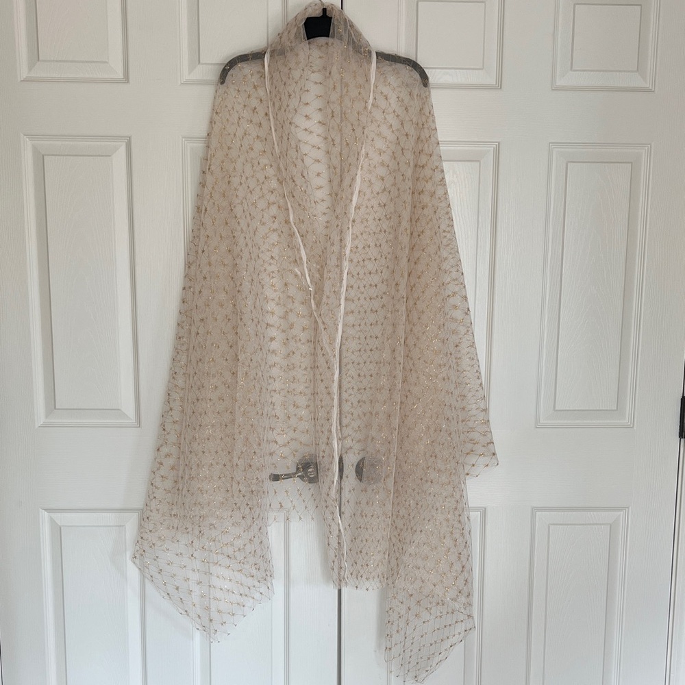 Vintage Elegant Cream And Gold Sheer Wrap 38"x98"